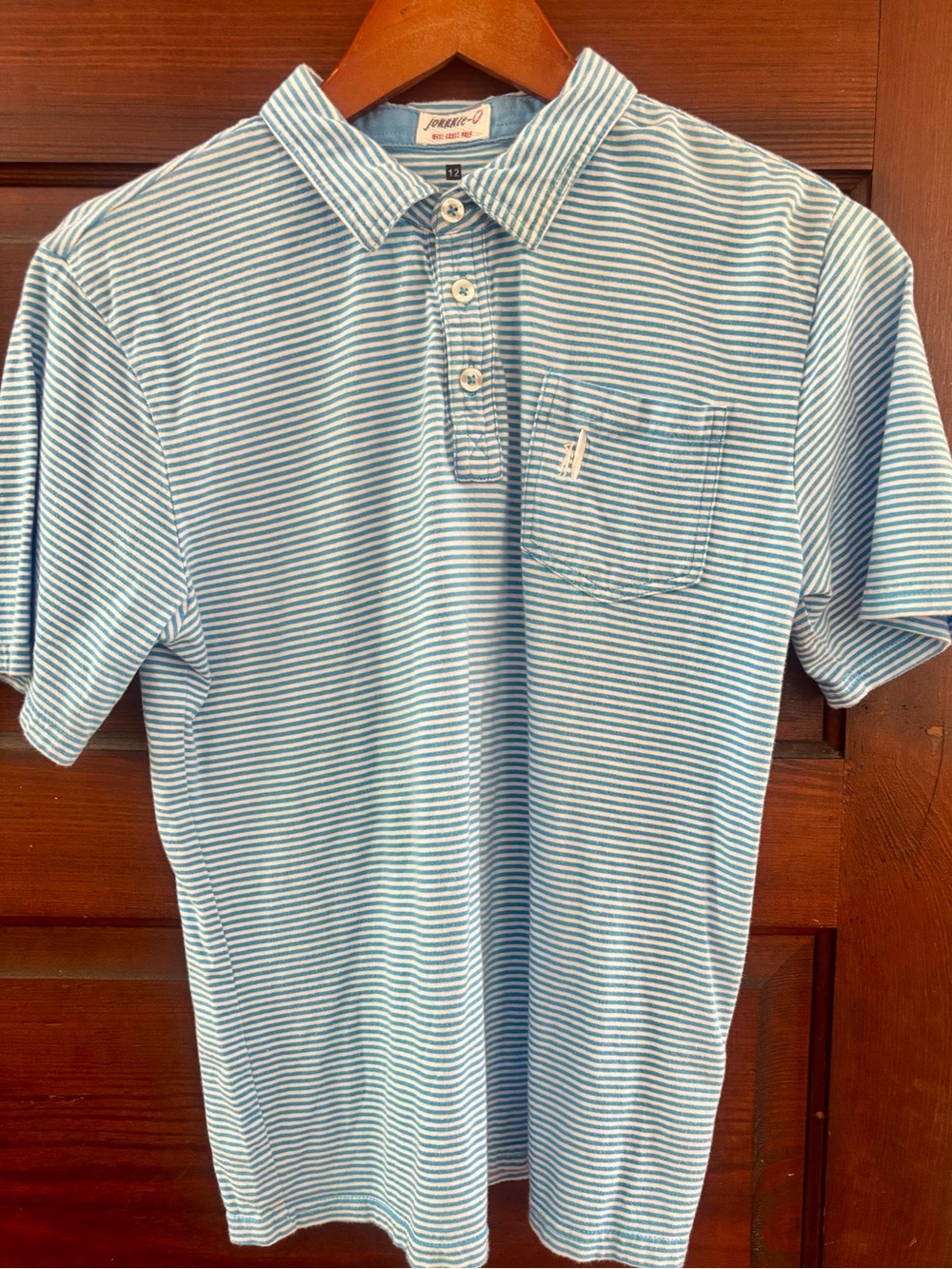 Johnnie-O Youth Blue Mist/Wht Striped Polo "Original Jr." line Size 12